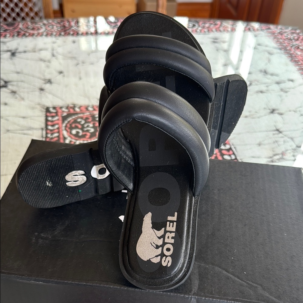 Sorel Black Slide Sandals